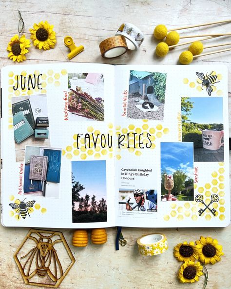 🐝 𝗝𝘂𝗻𝗲 𝗙𝗮𝘃𝗼𝘂𝗿𝗶𝘁𝗲𝘀… Every month in my Bullet Journal, I try to include a new type of spread. This time it’s a photo favourites page! I used procreate to collate photos from throughout the month then printed them onto sticker paper. This meant it was a quick page to create along with some ink background using an @oopsadaisyuk stencil. It’s nice to look back and remember June using this visual summary. #bujocommunity #bujoinspo #bujoinspire #bujoinspiration #bujonewbie #bujobeginner #bujo... Visual Summary, Ink Background, King Birthday, Bujo Inspiration, Every Month, Journal Pages, Just For Fun, I Tried, Sake