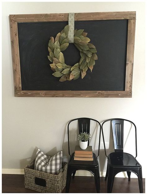 Blooming Nest, Old Fashioned Christmas Decorations, Large Chalkboard, Number Wall, Nest Design, Foyer Decorating, Magnolia Wreath, Framed Chalkboard, Chalkboard Wall