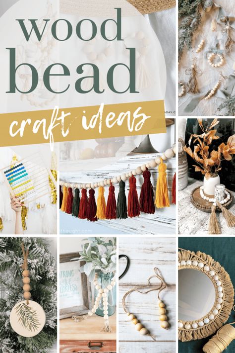 Transform ordinary wooden beads into stylish and personalized creations that add a touch of rustic charm to your home. Dive into the trend of boho-chic decor by crafting a stunning wood bead garland to adorn your mantle or create unique keychains that make for perfect handmade gifts. Wood Bead Crafts, Diy Boho Wall Decor, Wood Beads Jewelry, Wood Beads Diy, Wood Bead Chandelier, Yarn Wall Art, Bead Crafts Diy, Boho Keychain, Polymer Clay Ornaments