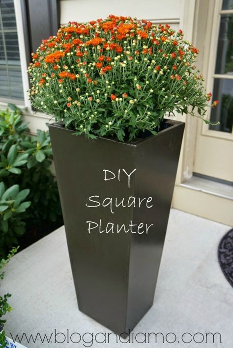 diy square planter Diy Square Planter, Tall Planter Boxes, Tall Outdoor Planters, Diy Planters Outdoor, Large Outdoor Planters, House Ranch, Potted Plants Outdoor, Diy Planter Box, Tall Planters