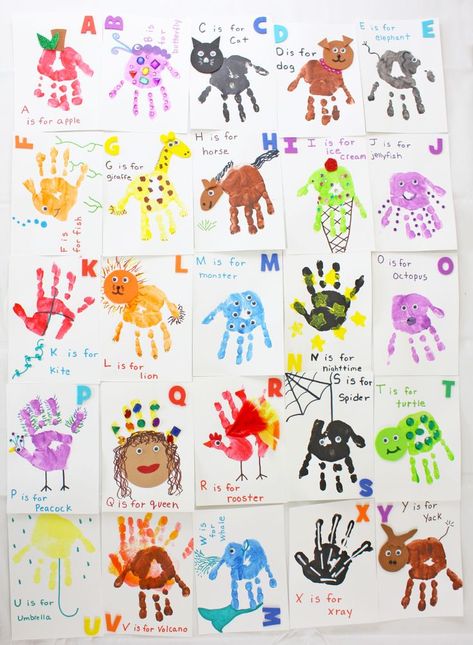 Handprint Alphabet, Abc Crafts, Aktiviti Kanak-kanak, Baby Art Projects, Footprint Crafts, Toddler Arts And Crafts, Alphabet Crafts, Preschool Art Activities, Handprint Craft