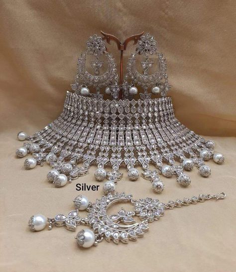 We have a huge collection of Indian Bridal Jewellery sets at the best prices for weddings, Mehndi, Eid, Nikkah, parties and Diwali! Here you can find the latest most stylish Indian wedding and bridal, bollywood, kundan, gold, American Diamond, Choker Necklaces and earrings in jewellery with great deals & discounts! Choker Sets, Indian Wedding Jewelry Sets, Rani Haar, Bridal Jewels, Indian Bridal Jewellery, Perhiasan India, Indian Bridal Jewelry Sets, Bridal Choker, Jewelry Set Design