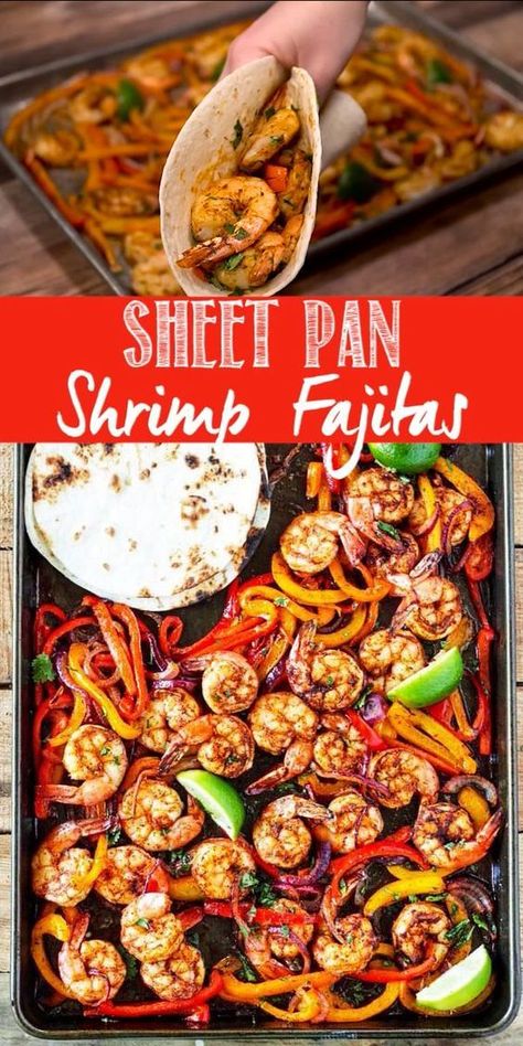 Sheet Pan Shrimp Fajitas Shrimp Fajita Recipe, Sheet Pan Shrimp, Pan Shrimp, Shrimp Fajitas, Sheet Pan Dinners Recipes, Juicy Shrimp, Fajita Recipe, Easy Weeknight Dinner, Dinner Food