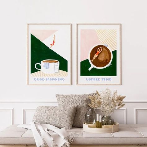 Retro Bedroom Aesthetic, Pictures For Kitchen, Art Deco Prints, Artsy Gift, Scandinavian Color, Nordic Wall Art, Coffee Poster, Kitchen Pictures, Good Morning Coffee