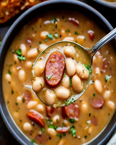 Bean Soup With Kielbasa, Kielbasa And Bean Soup, Soup Made With Kielbasa, Keilbasa Recipes Soup, Country Sausage Soup, Soup Recipes With Kielbasa, Chili With Kielbasa, Kielbasa Sausage Soup Recipes, Bean And Kielbasa Soup