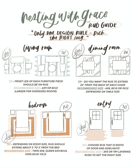 How to Pick the Right Size Rug with Guide! - Nesting With Grace Rug Rules, Rug Under Dining Table, Rug Over Carpet, Rug Placement, Family Room Makeover, Dining Table Rug, Dining Room Makeover, Rug Guide, Design Rules