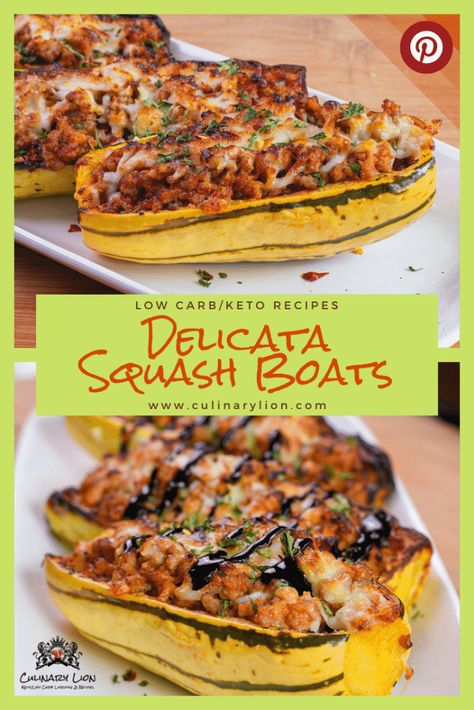 Keto Friendly Delicata Squash Boats - Culinary Lion Delicata Squash Recipe, Squash Boats, Keto Veggies, Winter Squash Recipes, Keto Air Fryer, Italian Night, Night Recipes, Delicious Low Carb Recipes, Ground Italian Sausage