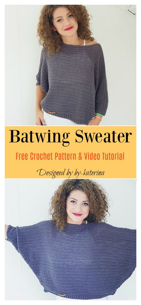 Batwing Sweater Free Crochet Pattern and Video Tutorial #freecrochetpattern #sweater Clothes Tutorial, Black Crochet Dress, Batwing Sweater, Crochet Jumper, Crochet Sweater Pattern Free, Crochet Geek, Mode Crochet, Crochet Gratis, Crochet Clothes For Women