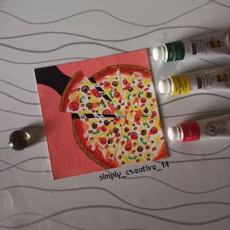 Pizza Canvas Painting, Pizza Painting Acrylic, Pizza Painting, Pizza Drawing, Acrylic Colours, Food Painting, Easy Pizza, Realistic Paintings, Art Journal Inspiration