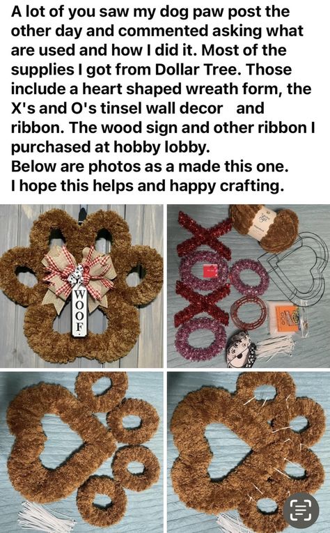 Dog Paw Wreath, Paw Print Crafts, Paw Wreath, Dog Christmas Wreath, Dollar Tree Diy Christmas, Pet Wreath, Mesh Ribbon Wreaths, Diy Christmas Wreaths Ideas, Christmas Wreaths Ideas