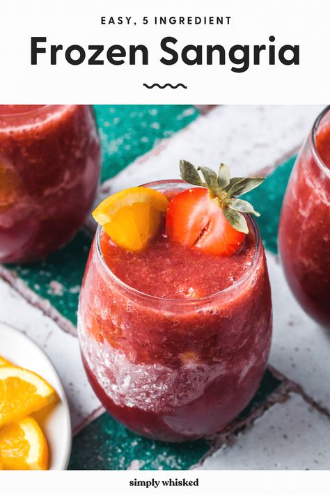 These refreshing, frozen sangria wine slushies are made with a red wine, peach and strawberry, and blended with orange juice and triple sec for some added sweetness. Red Wine Slushie Recipe, Sangria Slushie Recipe, Frozen Sangria Recipe, Peaches And Strawberries, Wine Slushie Recipe, Best Sangria Recipe, Frozen Sangria, Cranberry Sangria, Wine Slushies