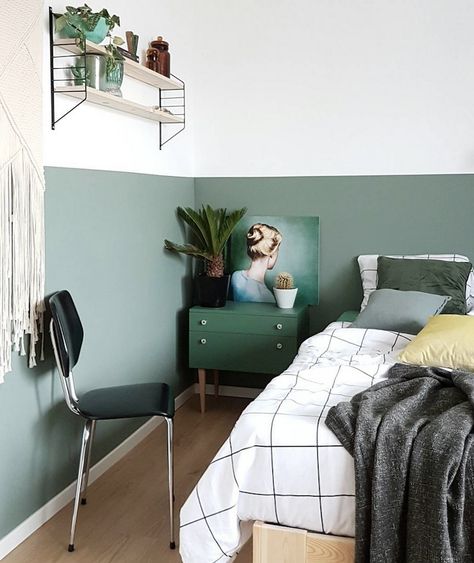 my scandinavian home: A Dutch home gets a green make-over Half Painted Walls, Decor Studio, Luxury Duvet Covers, Design Del Prodotto, Bedroom Green, Scandinavian Home, Bed Room, New Room, Bedroom Makeover