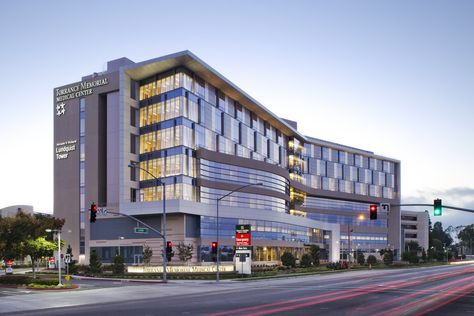 Torrance Memorial Medical Center Lundquist Tower | Healthcare | HMC Architects Hospital Design Architecture Exterior Facades, Hospital Architecture Concept, Hospital Exterior, Hospital Design Architecture, Hospital Building, Commercial Design Exterior, Hospital Architecture, Healthcare Architecture, Hospital Interior