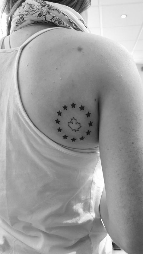 Canadian maple leaf and european union tattoo. Travel tattoo Canadian Maple Leaf Tattoo, Union Tattoo, Travel Map Diy, Travel Accessories For Men, Leaf Tattoo, On Tattoo, Canadian Maple Leaf, Travel Bag Essentials, Mens Gadgets