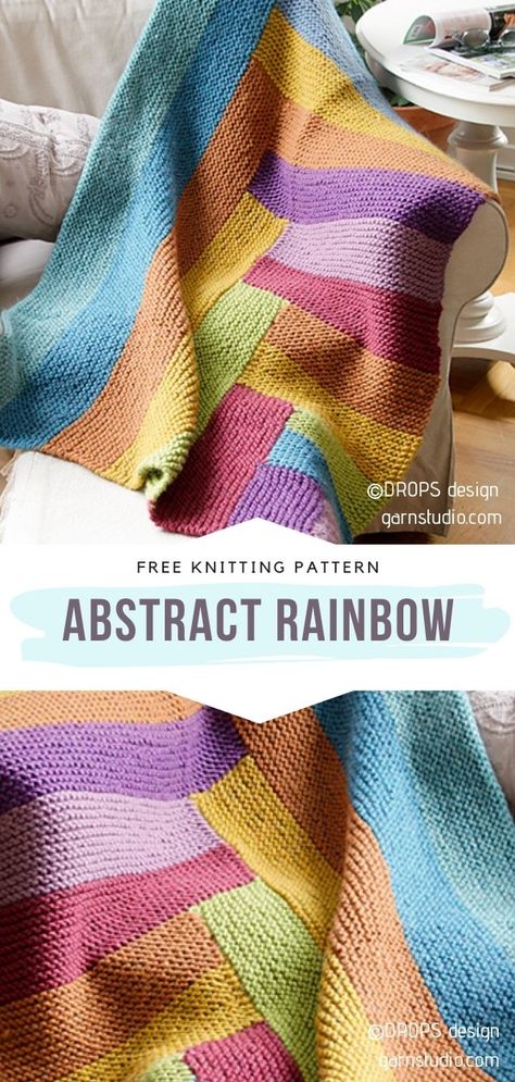 Rainbow Throw Knitting Pattern Knitted Throws Free Patterns, Knit Afghan Patterns Free, Weighted Blanket Diy, Crochet Patchwork Blanket, Knit Afghan Patterns, Diy Knit Blanket, Knitting Patterns Free Blanket, Knit Rug, Colorful Blanket