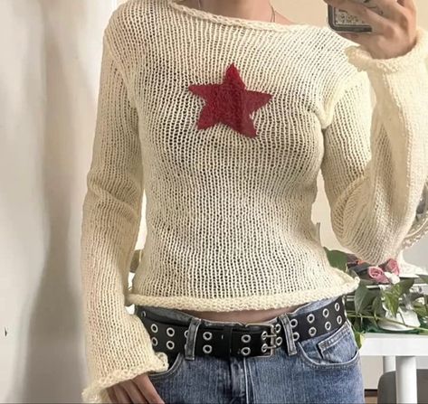 Patchwork Crop Top, Y2k Sweater, Cute Star, Y2k Clothing, Star Sweater, Top Streetwear, Vintage Grunge, Cropped Tops, Pantalon Cargo