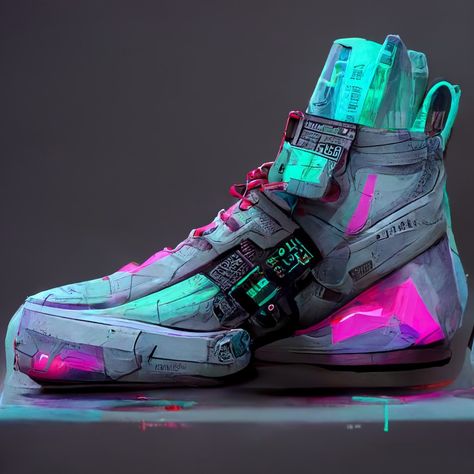 Futuristic Shoes Women, Cyberpunk Shoes Concept Art, Shoes Cyberpunk, Cyberpunk Sneakers, Boots Cyberpunk, Cyberpunk Cowboy, Cyberpunk Halloween, Cyberpunk Boots, Sneakers Reference