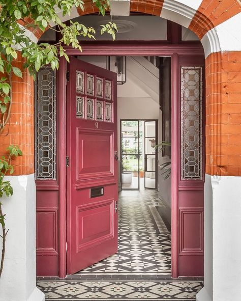 Eating Room Red, Home Mood Board, Bold Front Door, Victorian Front Door, Eating Room, Best Front Door Colors, White Front Door, Victorian Hallway, Best Front Doors