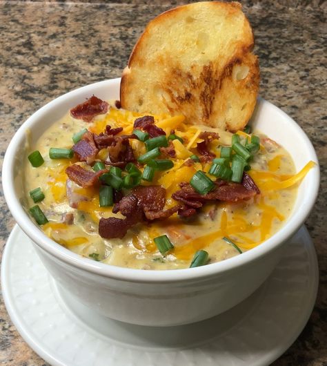 Bacon Cheeseburger soup is a delightful blend of all the flavors you love in a cheeseburger but in a cozy soup form! Cheeseburger Soup Velveeta, Creamy Bowtie Pasta, Pasta With Italian Sausage, Bacon Cheeseburger Soup, Cozy Soup, Onion Burger, Italian Sausage Pasta, Soup Appetizers, Burger Seasoning