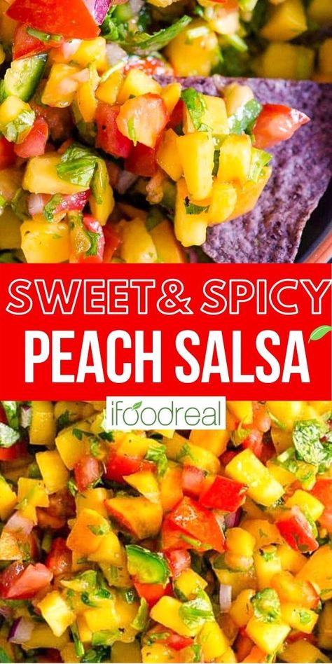 Salmon Peach Salsa, Peach And Pineapple Salsa, Salsa For Salmon Summer, Sweet Heat Salsa Recipe, Fun Salsa Recipe, Chicken Dinner Ideas For Picky Eaters, Peach Salsa Salmon, Peach Mango Salsa Recipe, Pineapple Peach Salsa