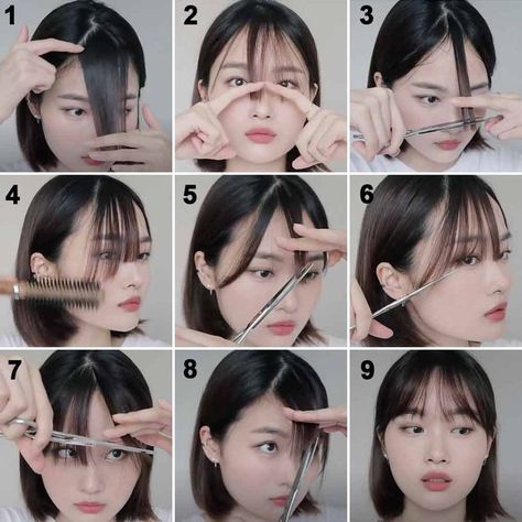 Cut Curtain Bangs, Layers Tutorial, 앞머리 스타일, Korean Bangs Hairstyle, Bangs Cut, Fashion Quiz, Bangs Curtain, Cut Bangs, Shot Hair