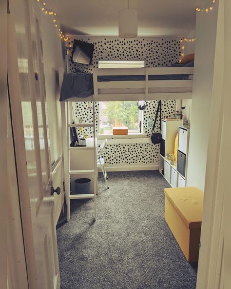 Kallax High Sleeper Bed, High Ikea Bed, Box Room Bedroom Ideas Loft Bed, Box Room High Sleeper, High Bed Small Room Ikea, Small Bedroom Ideas High Bed, High Double Bed Small Room, Ikea High Sleeper Bed Ideas, Built In High Sleeper