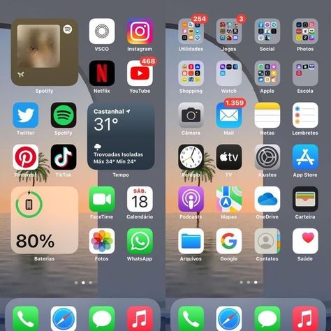 Apple Screen Ideas, Home Screen Design Iphone, Organisation Telephone, Organisation Iphone Apps, Iphone Set Up Ideas Homescreen, Telephone Aesthetic, Organized Phone, Phone Organisation, Ios14 Homescreen