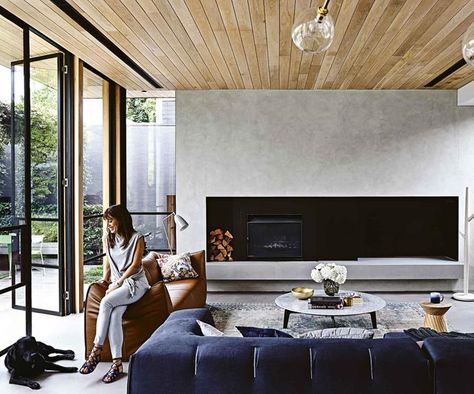 Oak Floorboards, Living Tv, Concrete Home, Extension Ideas, Melbourne House, Fireplace Remodel, Concrete House, Design Del Prodotto, Creative Living