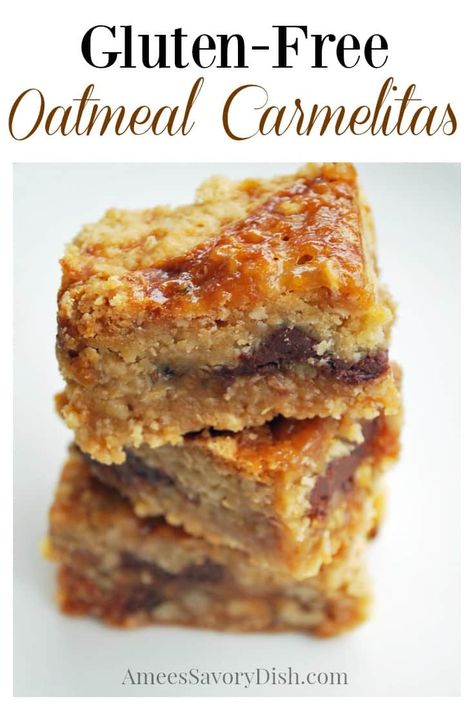 Oatmeal Carmelitas, Carmelita Bars, Chewy Oatmeal Bars, Carmelitas Recipe, Gluten Free Cookie Bars, Gf Treats, Gf Cookies, Gluten Free Bars, Gluten Free Cookie Recipes