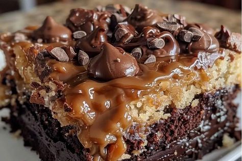 German Chocolate Poke Cake - recipestasteful German Chocolate Poke Cake, Cake Receipe, Poke Cake Recipe, German Chocolate Cake Mix, Boxed Cake Mixes Recipes, Almond Joy Cookies, Chocolate Poke Cake, Cake Mix Desserts, Chocolate Trifle