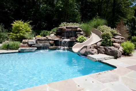 Traditional Pool, Swimming Pool Waterfall, Backyard Renovation, Rectangle Pool, Pools Backyard Inground, Pool Remodel, Swimming Pool House, Rectangular Pool, Swimming Pool Water