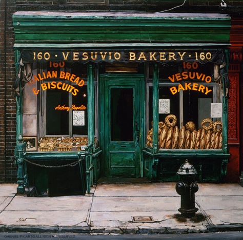 Spanish artist Gabriel Picart www.gabrielpicart... Vesubio Bakery Storefront Bakery, Bakery Building, Fancy Shop, Shop Facade, Franz Kline, Barcelona Catalonia, Bakery Design, Andrew Wyeth, Shop Fronts