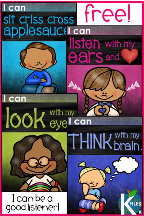 Hang this FREE poster set front and center at your meeting area during back to school!  This "I Can Be a Good Listener" poster set will be a visual reminder for your students to follow classroom rules with I can statements.  Great tool for classroom management and behavior management! A great back to school bulletin board too! Preschool I Can Statements, Kindergarten I Can Statements Free, Circle Time Rules Free Printable, Behavior Chart Preschool Free Printable, Melonheadz Classroom, Printable Classroom Rules, Be A Good Listener, Classroom Posters Free, Classroom Discipline