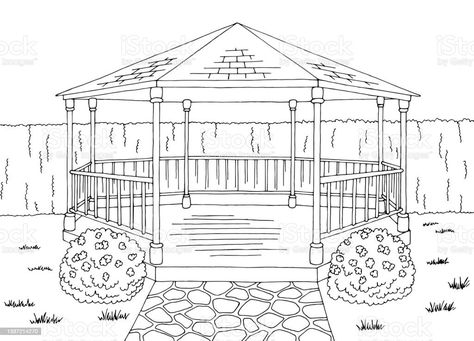 Gazebo Drawing, Backyard Drawing, Simple Gazebo, Institutional Building, Dream House Drawing, Landscape Sketch, Interior Design Sketches, Garden Gazebo, Architecture Design Concept