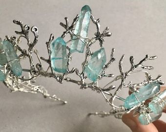 Woodland Crown, Fantasy Crown, Crystal Crown Tiaras, Coral Crystal, Blue Cotton Candy, Candy Crystals, Blue Crown, Crown Tiara, Silver Crown