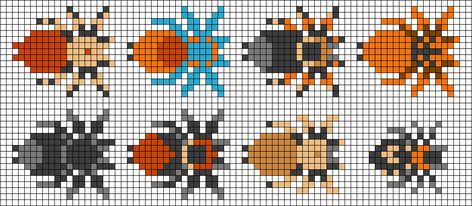 Minecraft Embroidery Designs, Spider Cross Stitch Pattern, Bigfoot Perler Beads, Pixel Art Insect, Insect Perler Bead Patterns, Perler Bead Bugs, Bug Alpha Pattern, Spider Perler Beads, Bug Perler Bead Patterns