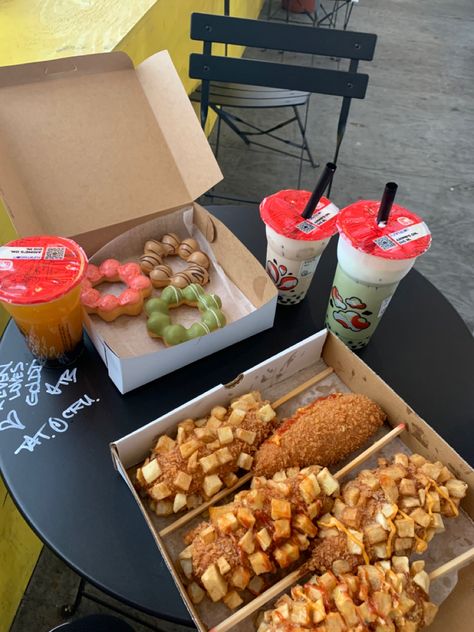 Kung Fu Tea Boba, Mochi Donut, Korean Corn, Nyc Places, Coastal Aesthetic, Kung Fu Tea, Delicious Donuts, Sky Pictures, Corn Dogs