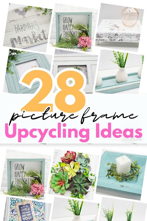 GENIUS Ways to Upcycle Old Picture Frames Diy With Old Picture Frames, Repurpose Picture Frames Diy Wood, Repurpose Picture Frames Diy, Repurpose Framed Art Old Pictures, Recycle Old Picture Frames, Upcycle Large Picture Frame, Repurpose Picture Frames, Picture Frame Ideas, Crafts For Home Decor