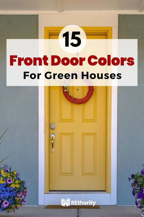 Light Green House Door Color, What Color Door With Green House, Exterior Door Colors With Green Siding, Green House Exterior Door Color, Green Siding Front Door Color, Front Door Colors With Light Green House, Green House What Color Door, Front Door Color For Sage Green House, Front Door Color With Green Siding