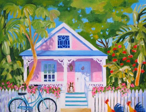 Caribbean Architecture, Conch House, Tracing Art, Watercolor House Painting, Tropical Art Print, Cottage Painting, Florida Art, Cocoppa Wallpaper, Beach Artwork