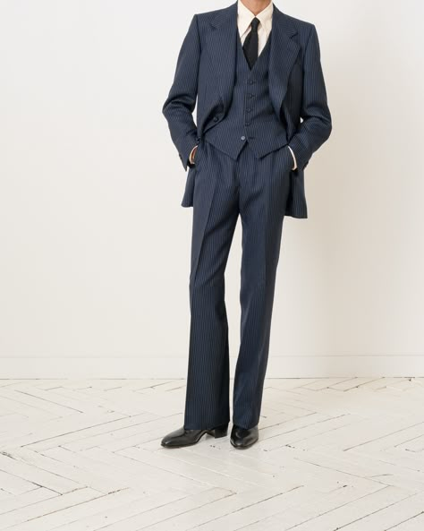 navy with pinstripes single-breasted suit in twill   #NEWCOLLECTION #HUSBANDS11 #HUSBANDSPARIS Husbands Paris, Mixed Boys Haircuts, Grad Suits, Classy Outfits Men, Classy Suits, Korean Casual Outfits, Men Stylish Dress, Outfit Grid, Navy Suit