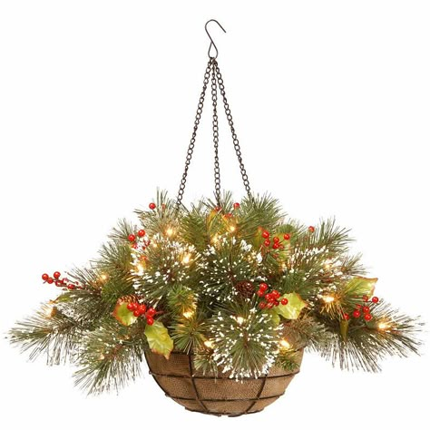 25 Easy and Eye-Catching Hanging Baskets | Better Homes & Gardens Christmas Hanging Baskets, Artificial Hanging Baskets, Battery Operated Led Lights, Peonies And Hydrangeas, Faux Hydrangea, Christmas Hanging, Battery Lights, Hanging Basket, Holly Leaf