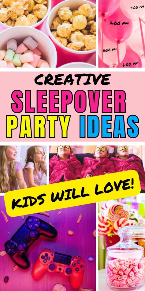 Creative sleepover themes for kids parties, teen slumber parties and tween sleepovers! Learn how to throw the best slumber party ever with these fun party theme ideas! Best sleepover theme party ideas for kids! Includes Creative Slumber Party Theme Names and what to name a sleepover party for party invitations! #sleepoverparties #themeparty #kidparty Dance Party Sleepover, 13th Birthday Party Ideas For Girls Sleepover, Sleep Over Ideas For Girls Kids, Sleepover Ideas For 10 Year, Slumber Party Ideas For Girls Sleepover, Sleep Under Party Ideas, Girls Slumber Party Ideas, Slumber Party Theme, Sleepover Birthday Party Ideas