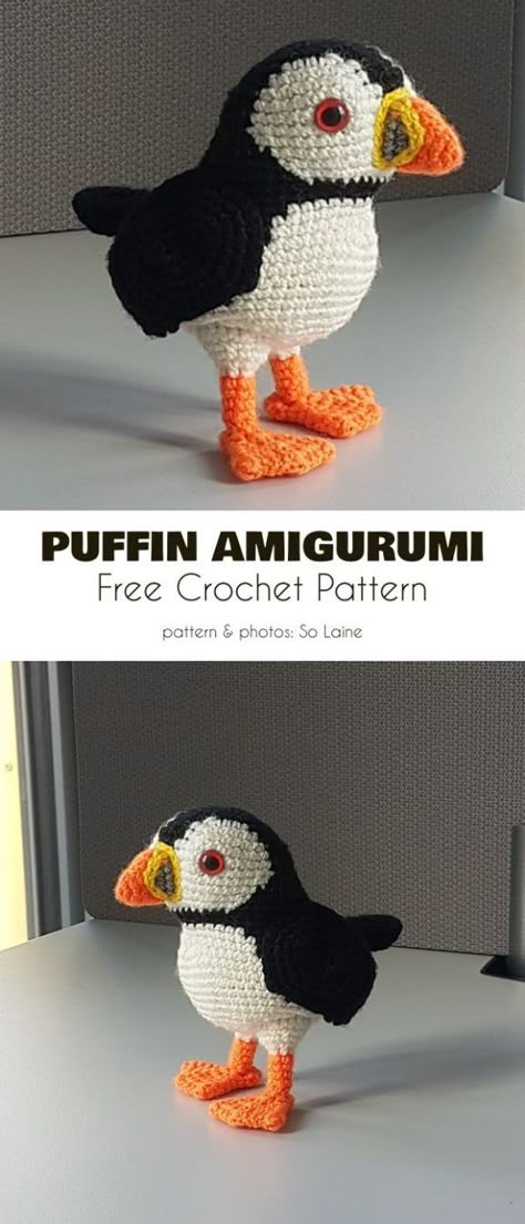 Amigurumi Puffin Free Crochet Pattern Puffins are a wonderful subject for crocheting. Try this easy pattern even if you are beginner! Blackbird Crochet Pattern Free, Crochet Puffin Pattern, Puffin Crochet Pattern, Arigumi Patterns Free Easy, Amigurumi Birds Free Pattern, Crochet Birds Free Pattern Amigurumi, Puffin Crochet Pattern Free, Crochet Pigeon Pattern Free, Crochet Bird Free Pattern