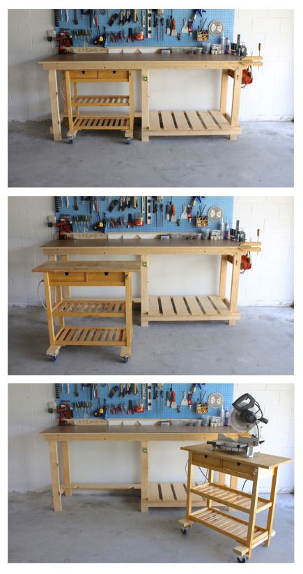 workbench-ikea-hack-trio:  Feature post on ikeahackers.net by @Daniel Morgan K Trellis Bench, Kitchen Layout Ideas With Island, Kitchen Islands Ideas With Seating, Workshop Bench, Kitchen Island Storage, Workbench Designs, Mobile Workshop, Ikea Kitchen Island, Bench Outdoor