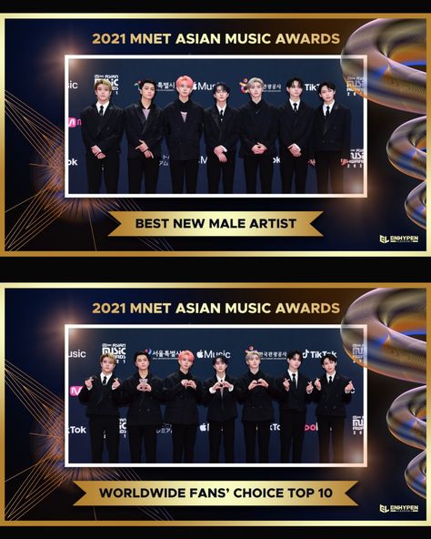 211211 [INFO] #ENHYPEN received 2 awards at the 2021 Mnet Asian Music awards! #2021_MAMA < Best New Male Artist (ROTY) & Worldwide Fans' Choice Top 10 > #ENHYPEN6thROTY #ENHYPEN_WWFCTop10 Award Certificate Design, Awards Certificates Design, Asian Music, Mnet Asian Music Awards, Certificate Design, Male Artist, Music Awards, Top 10, Collage