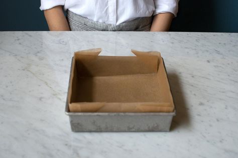 All it takes is a few simple folds. #food52 Parchment Paper Recipes, Savoury Treats, How To Make Brownies, Baking Basics, Baking Project, Baking Tins, Baking Pan, Baking Paper, Holiday Food