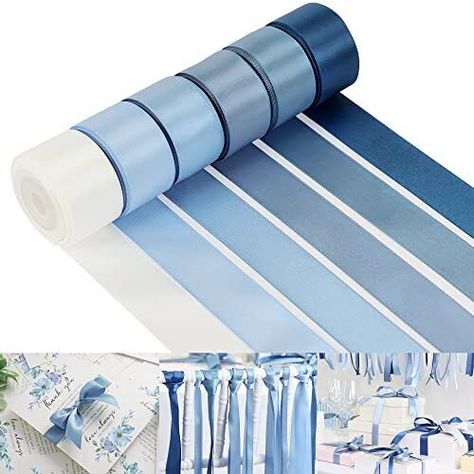 Dusty Blue Ribbon Set Double-Faced Satin Ribbon 1 inch Dusty Blue Wedding Ribbons for Flower Bouquet Wedding Bridal Shower Baby Shower Decor Hairs Gift Wrap Crafts- 6 Color X 5 Yards Each Description and features 💙 Color: Dusty Blue ribbon assortment 6 different colors--white, dusty blue, french blue, dark dusty blue, antique blue and light navy . This gradient blue color ribbon pack can be a perfect for flower arrangements, gift wrappig, dusty blue theme party decor and handmade craft project etc. 💎 Size: 1 inch wide double-faced satin ribbon, 5 yards (15 feet) each roll by the spool, 6 rolls in a pack in a paper box, total 30 yards(90 feet). Perfect size for wedding party decor, hair bows, gift wrapping, crafts and other holiday party decor. 🎁 Material: Dusty Blue ribbon pack is made Dusty Blue Theme, Blue Theme Party, Wedding Ribbons, Navy Blue Wedding Theme, French Blue Wedding, Blue White Weddings, Light Navy Blue, Blue Bridal Shower, Dusty Blue Wedding