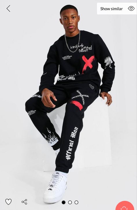 Tracksuit Outfit Mens, Men Tracksuit Outfit, Graffiti Sweatshirt, Graffiti Clothing, Drip Outfits, Mens Tracksuit Set, Jogging Style, Full Tracksuit, Drip Outfit Men