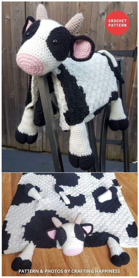 Baby Blankets To Crochet, Animal Baby Blankets, Cow Amigurumi Free Pattern, Blankets To Crochet, Animal Baby Blanket, Cow Blanket, Crocheted Cow Pattern, Lovey Pattern, Amigurumi Cow